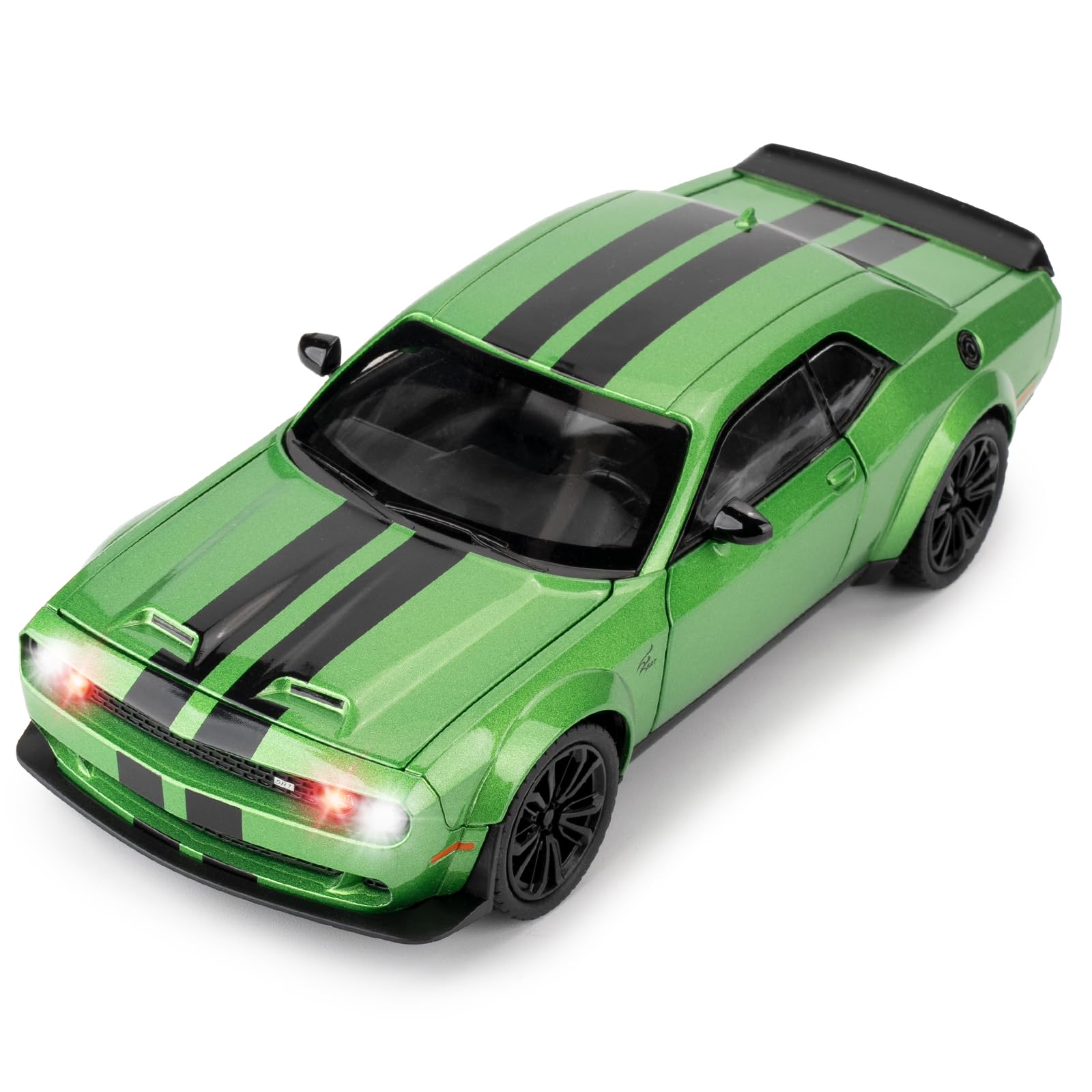 BGHSCA Compatible for Dodge Challenger SRT Hellcat Car Model, 1:22 Die-Cast Toy Car with Sound and Light, Pull Back Model Vehicle Toy for Adult Kids (Green)