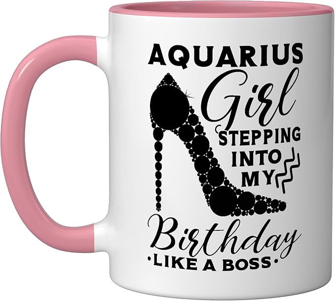 Aquarius Girl Birthday Horoscope Astrology Zodiac Sign Ceramic Mug, Pink/White