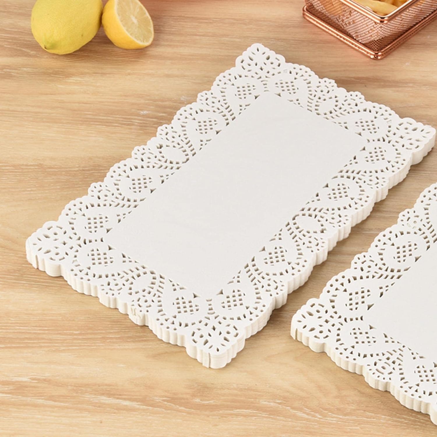 7 inch x 12 inch Rectangle Paper Doilies/Lace Paper Placemats/Disposable Greaseproof Doilies,White,Pack of 100