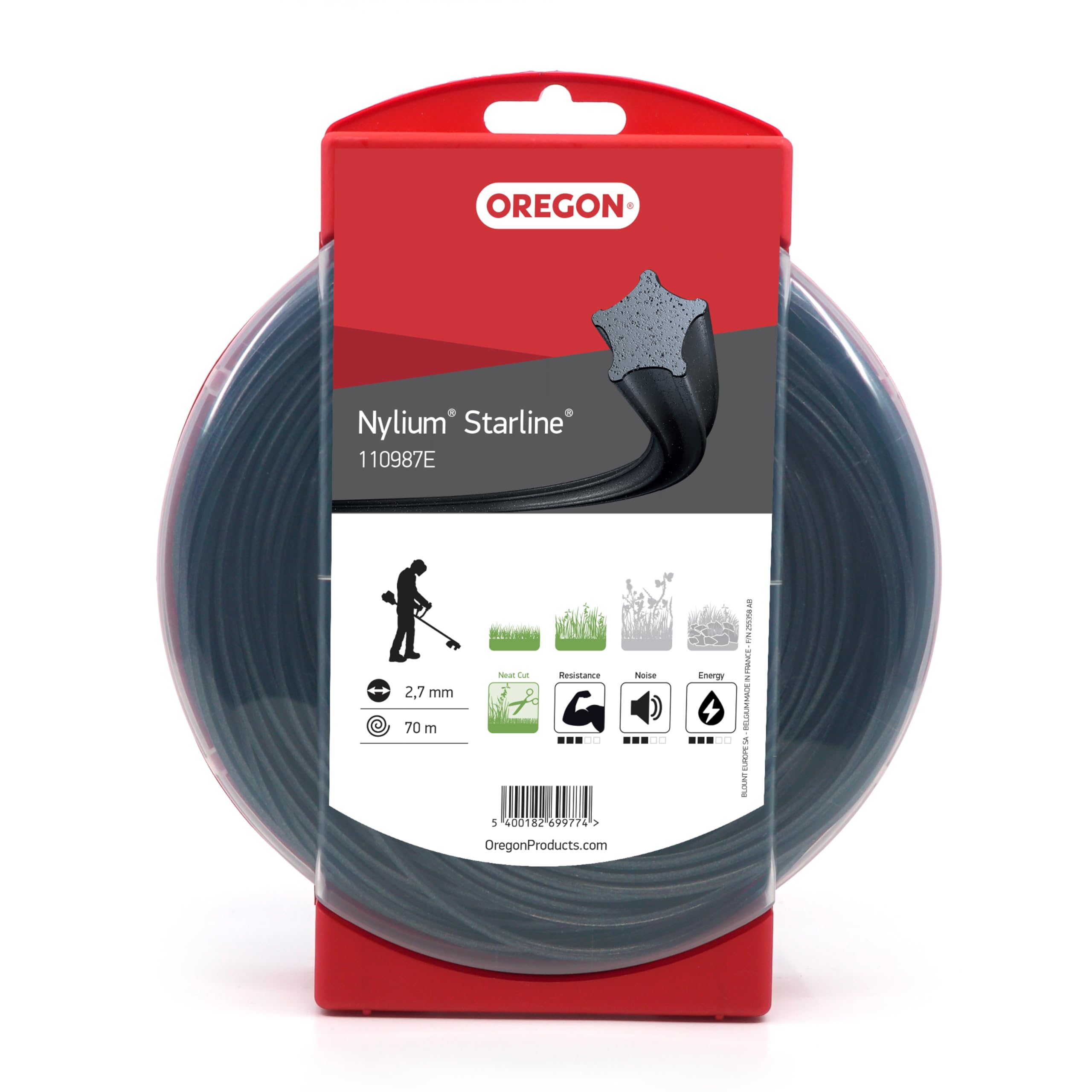 Oregon Star Hilo para Desbrozadora 2.7mm, Hierba, Maleza, Vegetación y más, Hilo de Nylon de Gran Resistencia, Compatible con la Mayoría de Modelos Estándar, 2.7mm x 70m (110987E)