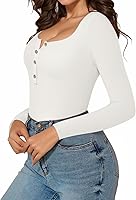 Vista 3 de MANGOPOP Women's Henley Shirt Scoop Neck Button Down Ribbed Sleeveless Tank Top Long Sleeve Short Sleeve Bodysuits