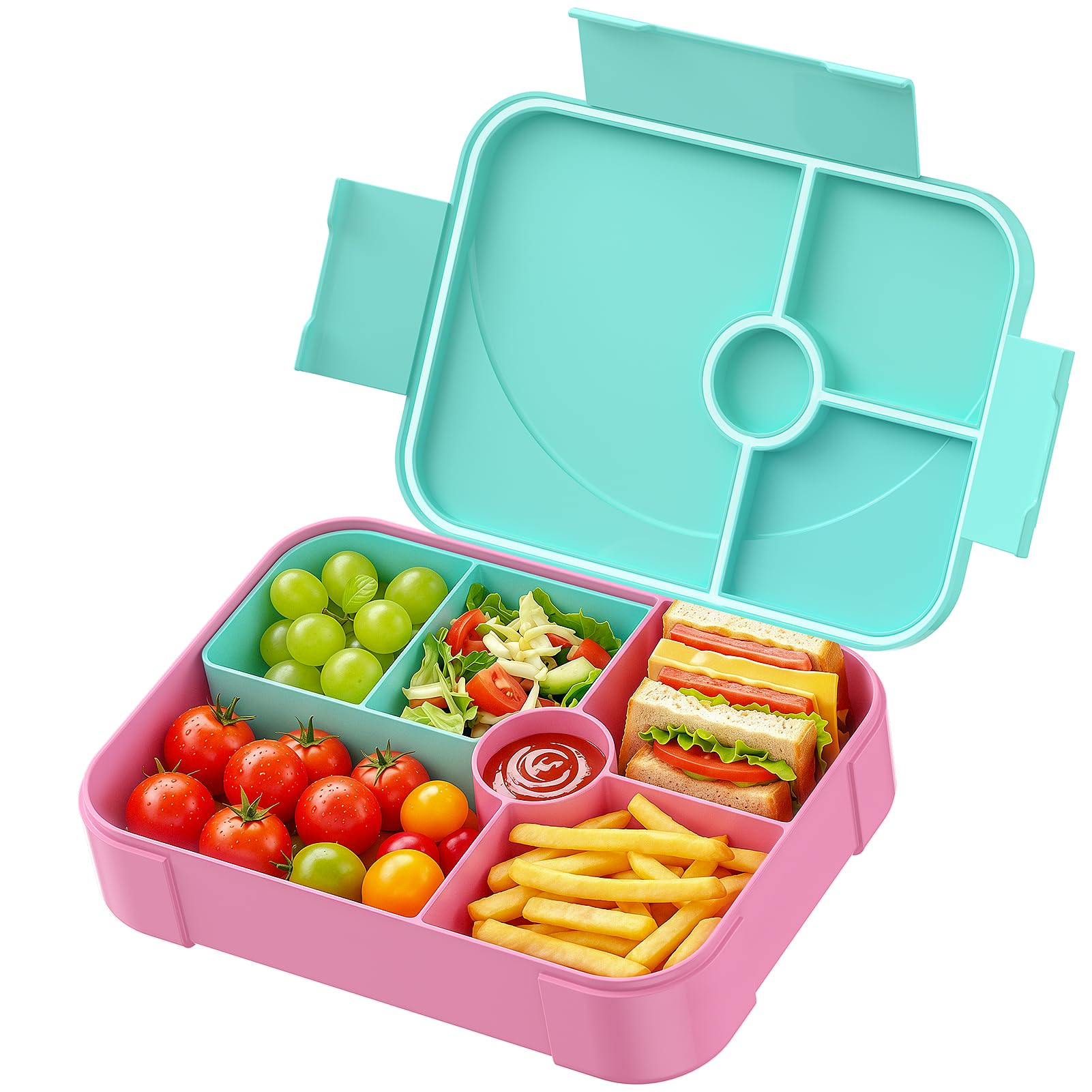 LEIKEEGO Lunch Box Kids, Leak-Proof Bento Lunch Box Adults, Snack Box with 6 Compartment for Kids and Adults Work School(Green&Rose)