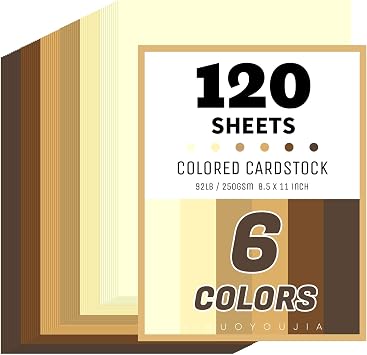 120 Sheets 8.5" x 11" Brown Colored Cardstock, 6 Assorted Shades 250GSM/92lb Thick Construction Paper for Printer, Card Making, DIY Crafts, Scrapbooking, Invitations & Party Decorations