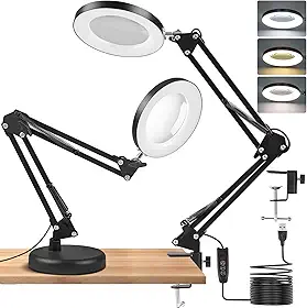 Luminaria Led Ring Light de Mesa, Led com Lupa Aumento Garra(Preto)