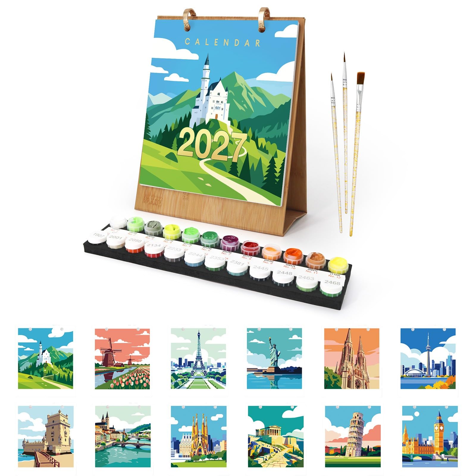 Lebartm 2027 New Desk Calendar Paint by Number Kit for Home Office Planning