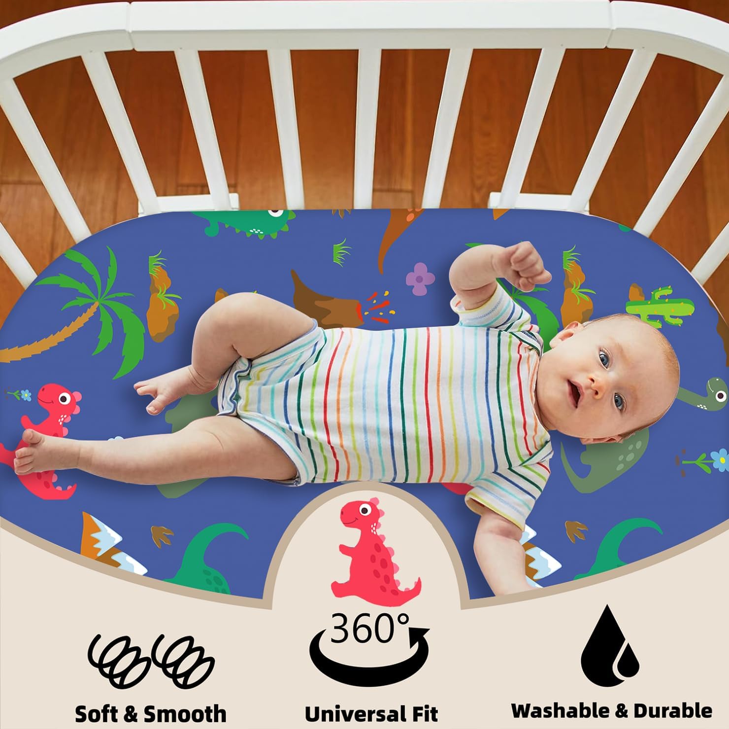 4 Pack Stretch Soft Baby Bassinet Sheet for Girls, Boys, Breathable Cozy Dinosaur Crib Sheets Fit for Hourglass Oval Rectangle, Bedside Sleeper Bassinet Sheets