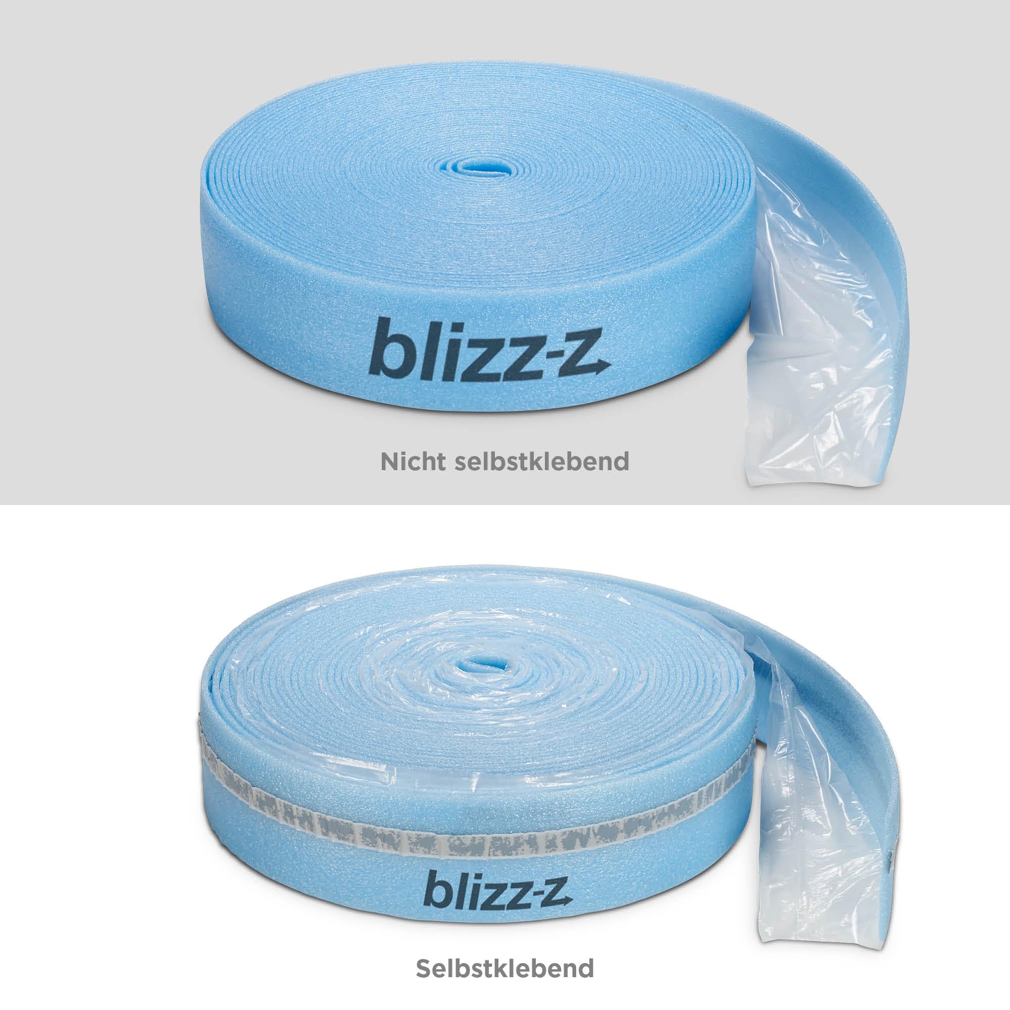 blizz-z protect Estrich-Randdämmstreifen mit Anschlussfolie (selbstklebend) | 50 m x 8 mm x 100 mm (1 Rolle) | für Estrich, Boden, Fußbodenheizung | Polyethylen