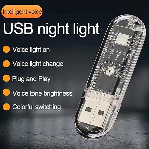 Miniatura 8 de Mini luz nocturna LED, lámpara de noche LED ultra brillante, control de voz regulable sin parpadeo, iluminación transparente USB necesaria para
