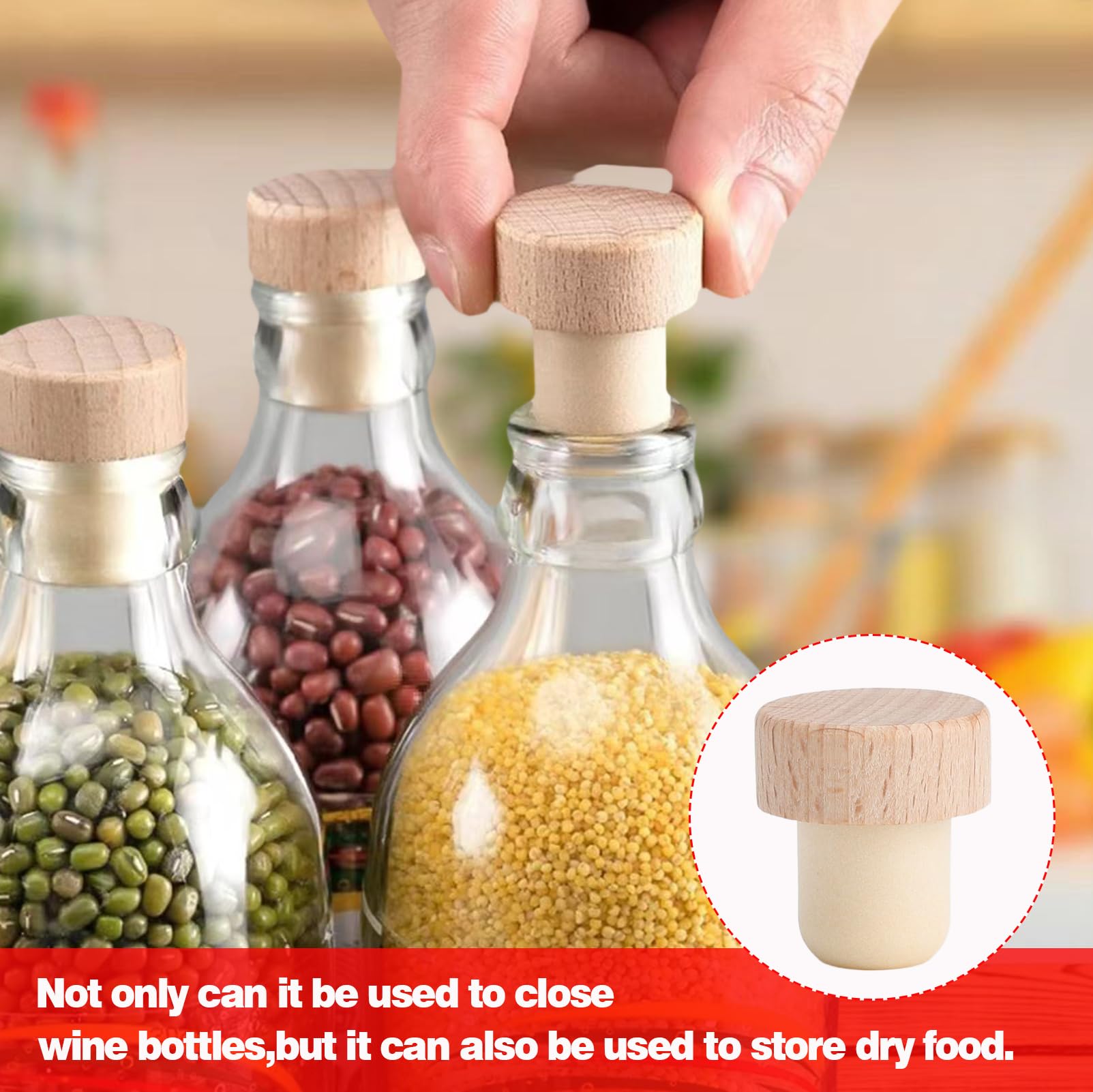 16 Piezas Corchos de Vino para Botellas, Tapones de Corcho Reutilizables, Tapones para Botellas de Vino para Bar, Restaurante y Uso Doméstico