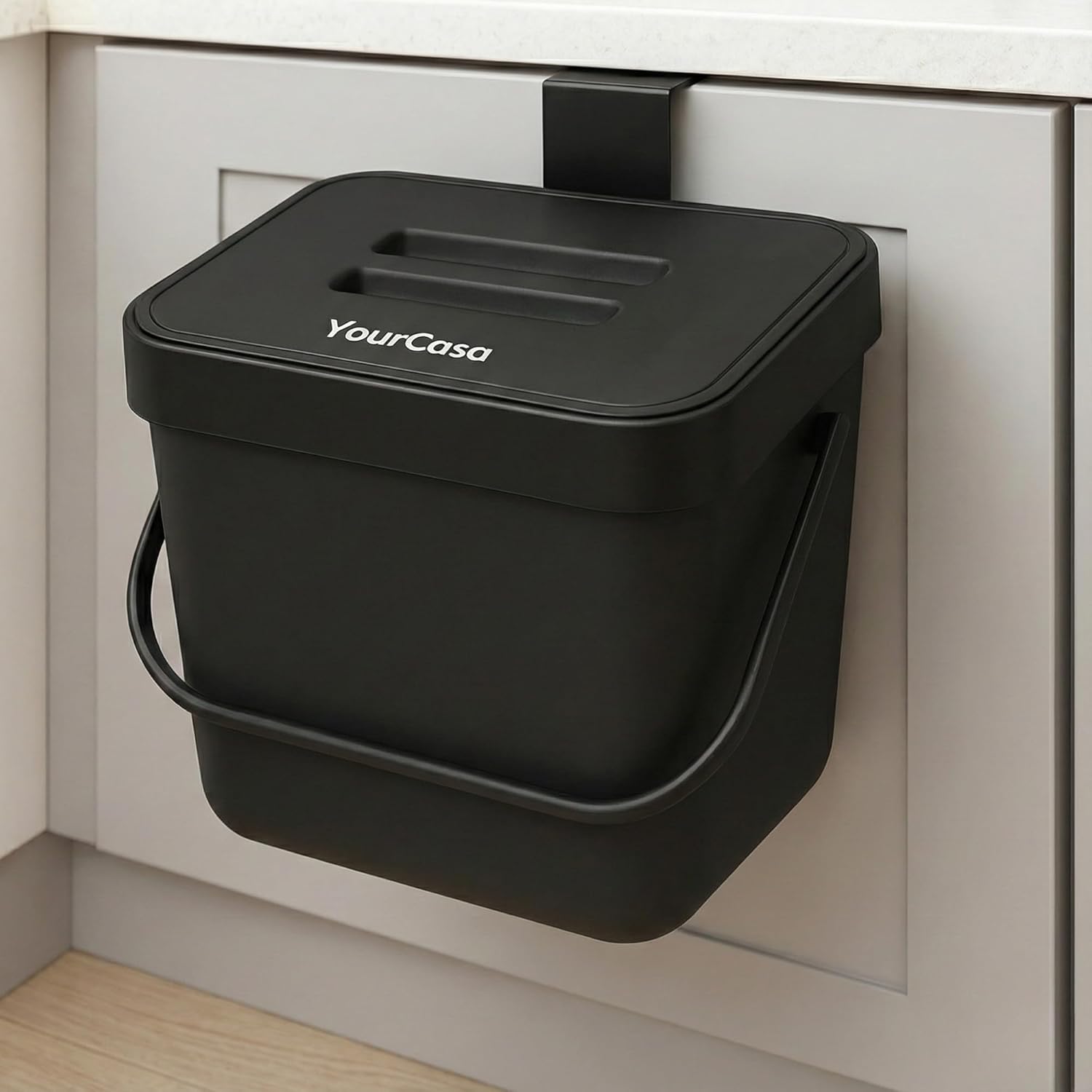 YourCasa Organic Kitchen Waste Bin, 7 L, Compost Bin for Hanging with Strainer, Dishwasher Safe, Organic Waste Container, Waste Bin, Small Kitchen Composter, Organic Bucket, Odour-Proof, Composter