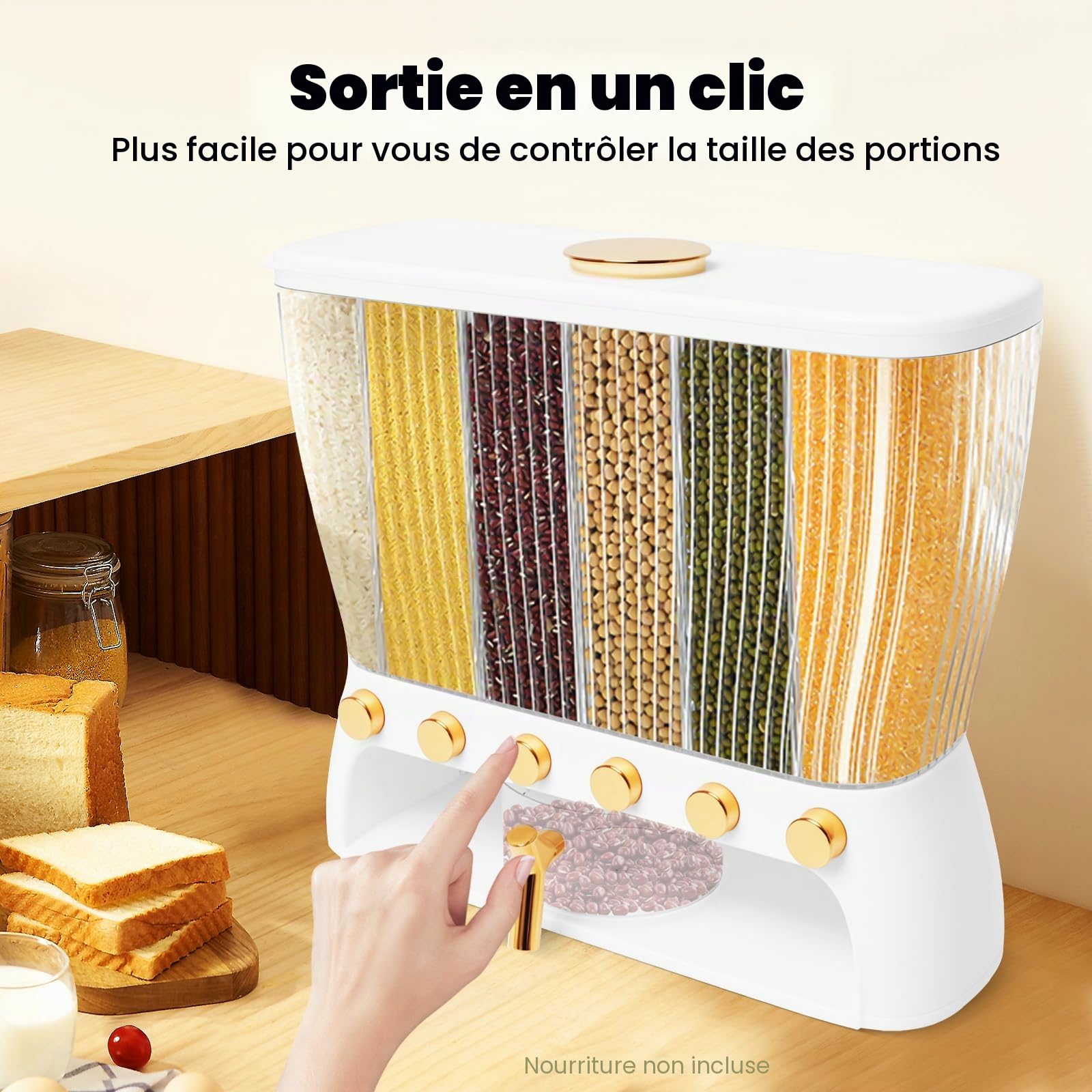 Distributeur de céréales à 6 compartiments - Récipient de stockage de céréales - Pour la cuisine - Pour céréales, noix, grains de café