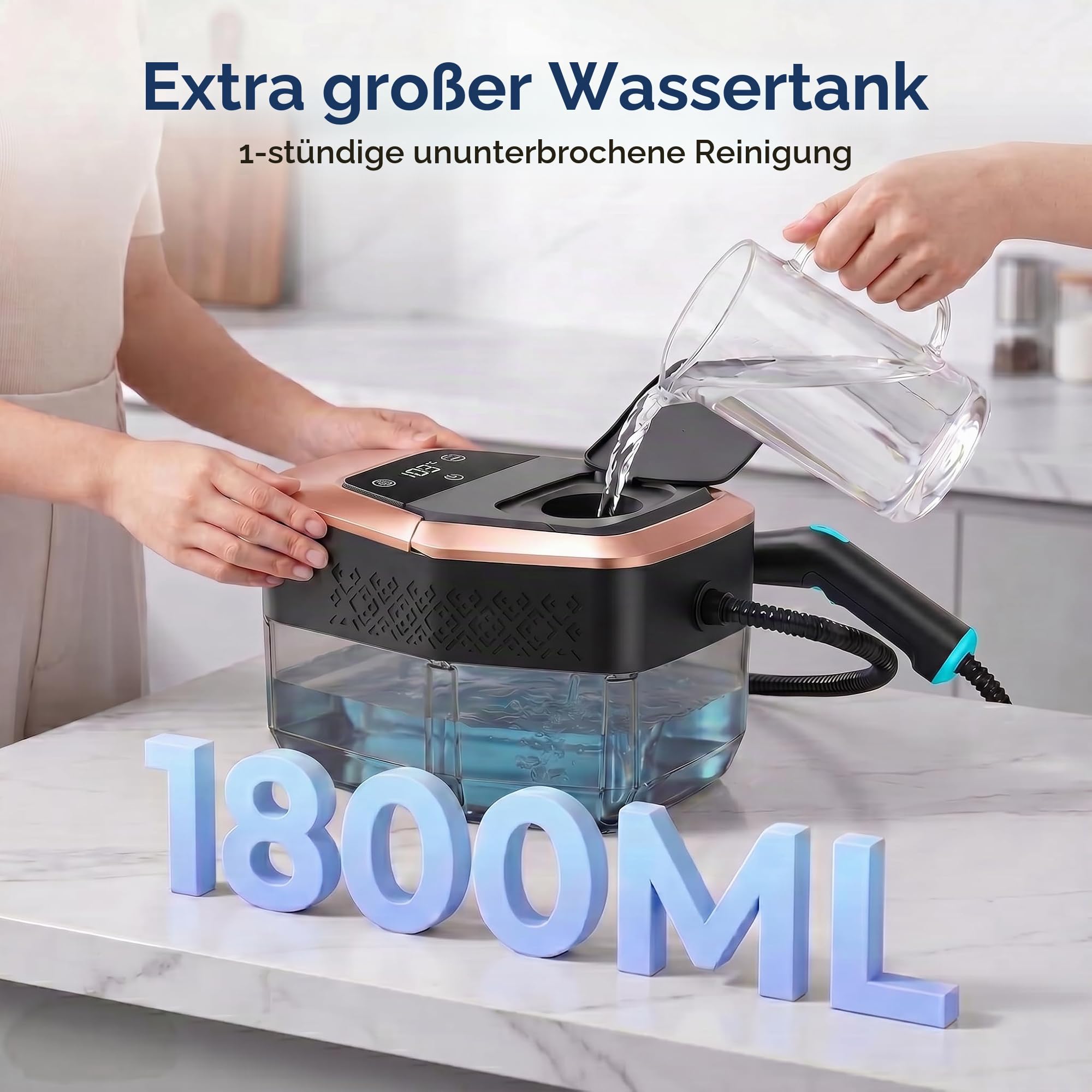 Dampfreiniger Handgerät Handdampfreiniger Dampfreiniger für Alles Steam Cleaner Handlicher für Fußboden, Sofa, Polste, Auto, Profi, Fenster, 15 Sekunden Aufheizzeit und 1,8L Großer Tank, 4 Bar