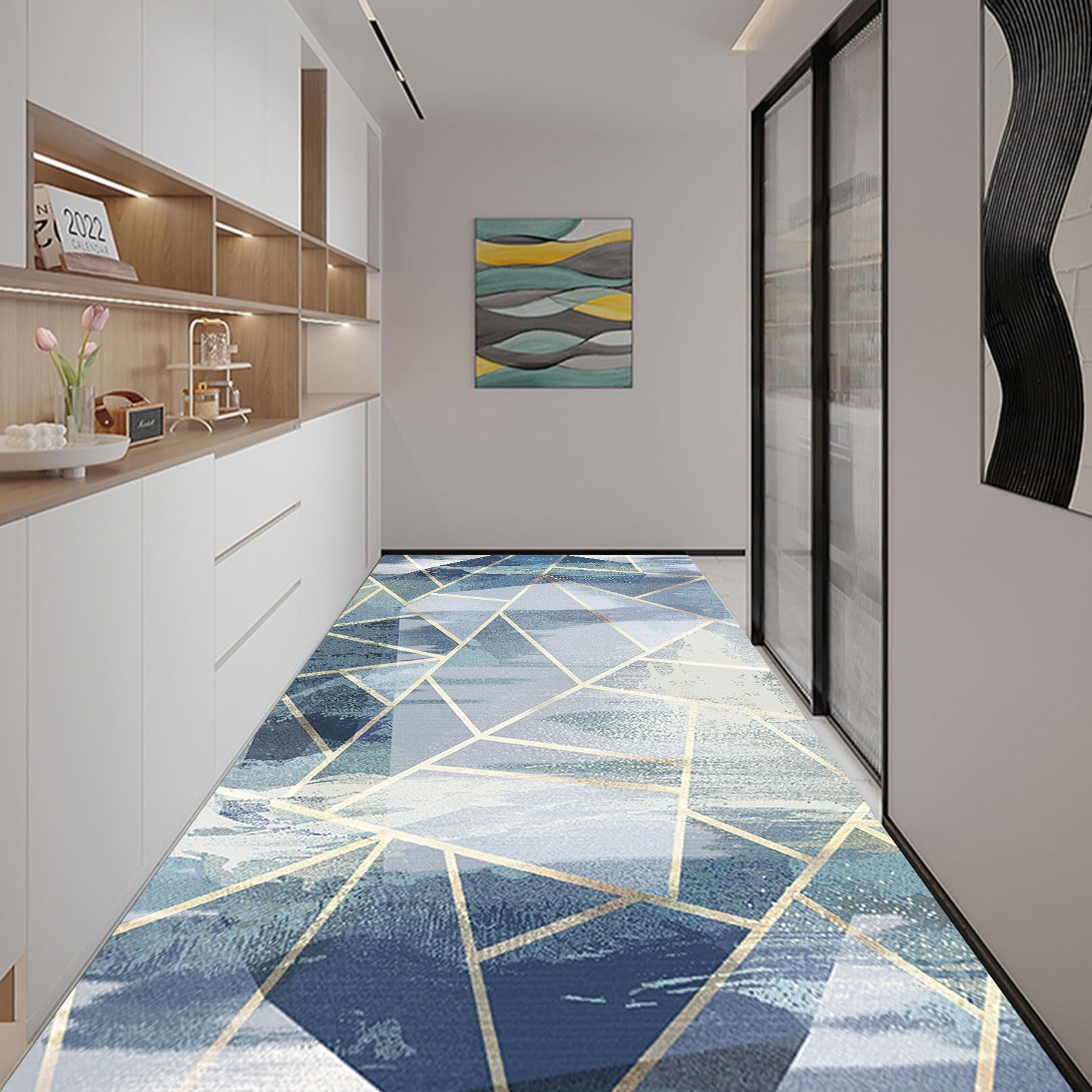 Alfombra cocina 40x320cm para pasillos largos y hogares activos de diseño geométrico
