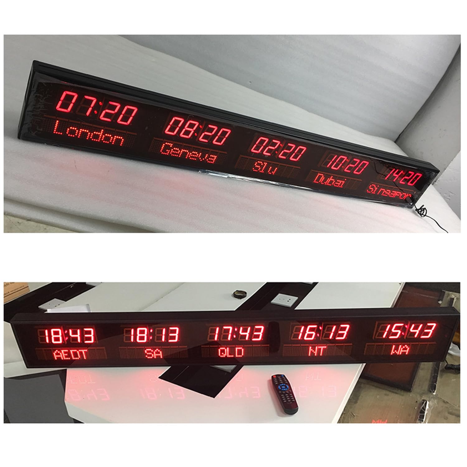 Digital LED World Clock With Remote 5-City World Time Zone Clock – LED ...