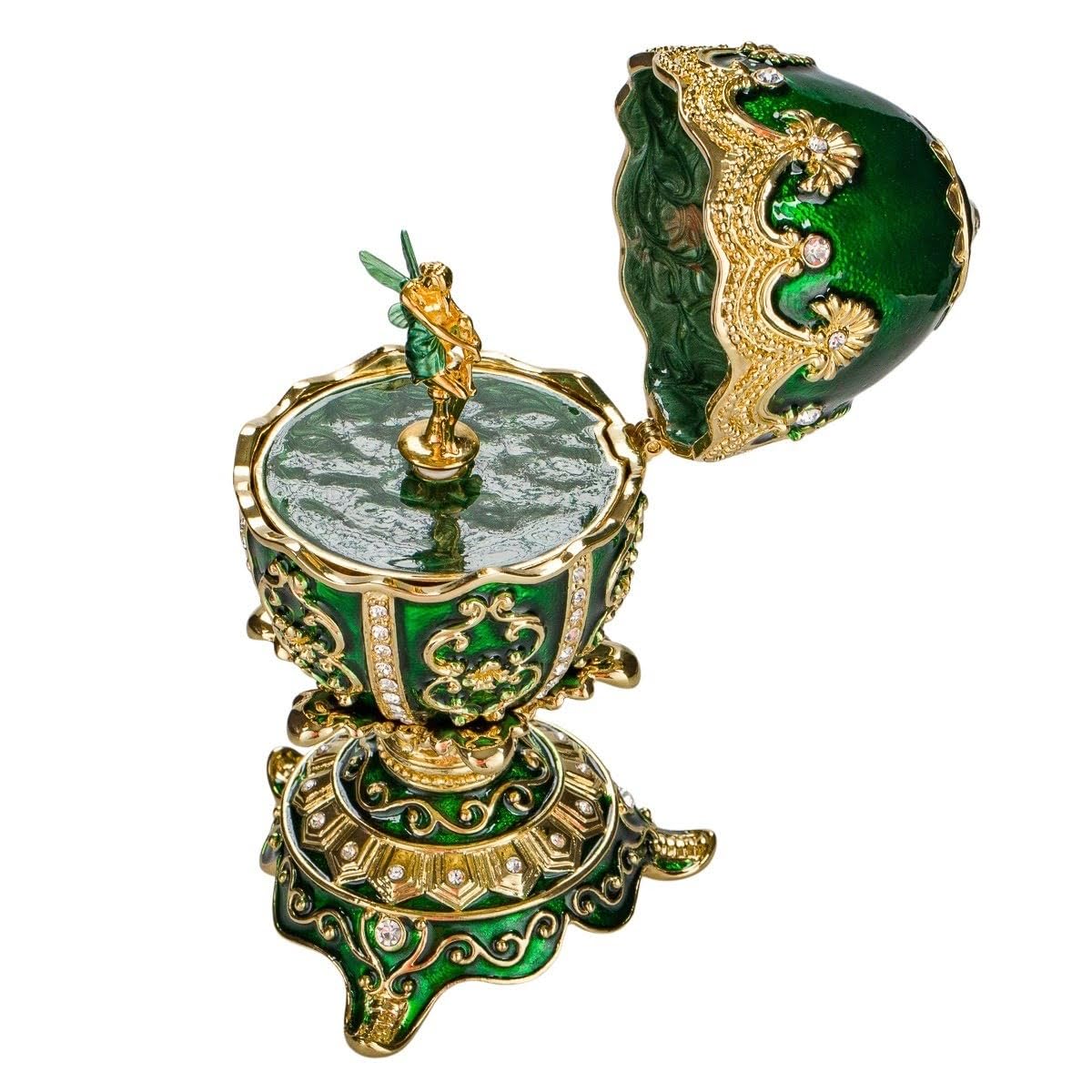 danila-souvenirs Jajko muzyczne w stylu Faberge Szkatułka na biżuterię z figurką wróżki 12,5 cm zielone