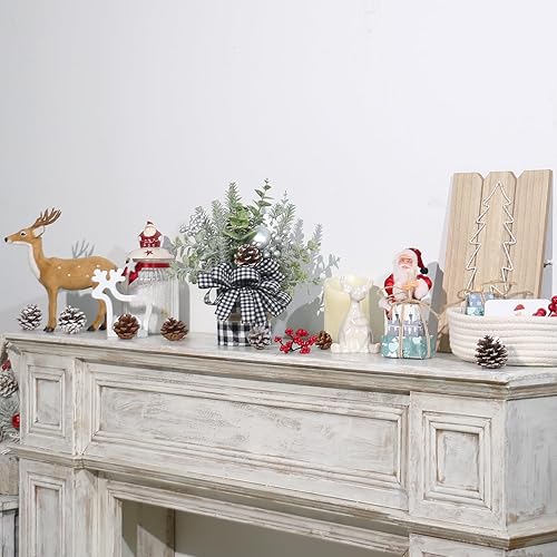 Miniatura 4 de Pequeño árbol de Navidad a cuadros de búfalo, mini decoración artificial de árbol de Navidad de mesa, para el hogar de invierno, fiesta de Hliday,