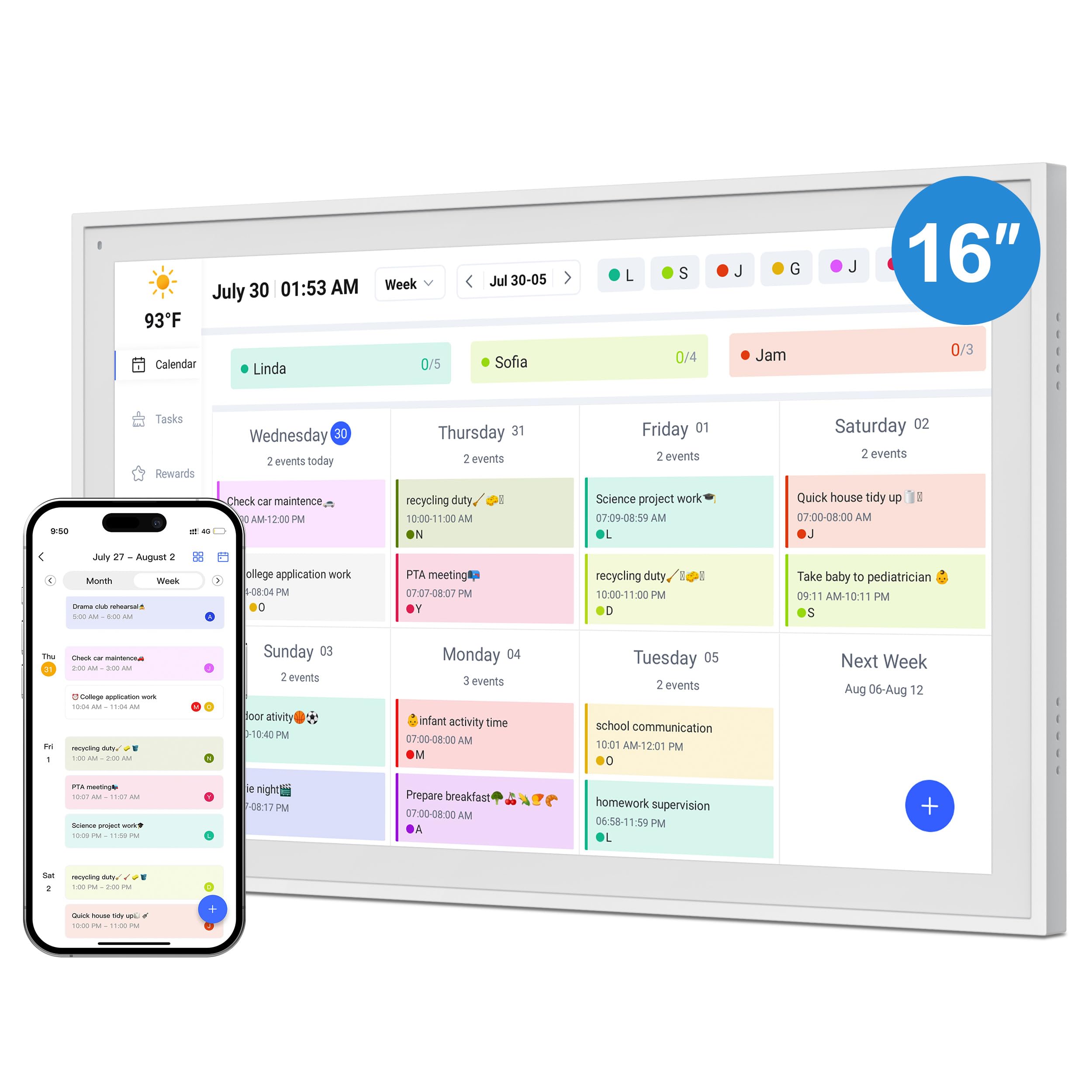 Digital Calendar Smart WiFi Electronic Calendar Chore Chart IPS Touch Screen HD Display for Family Schedules Share Moments