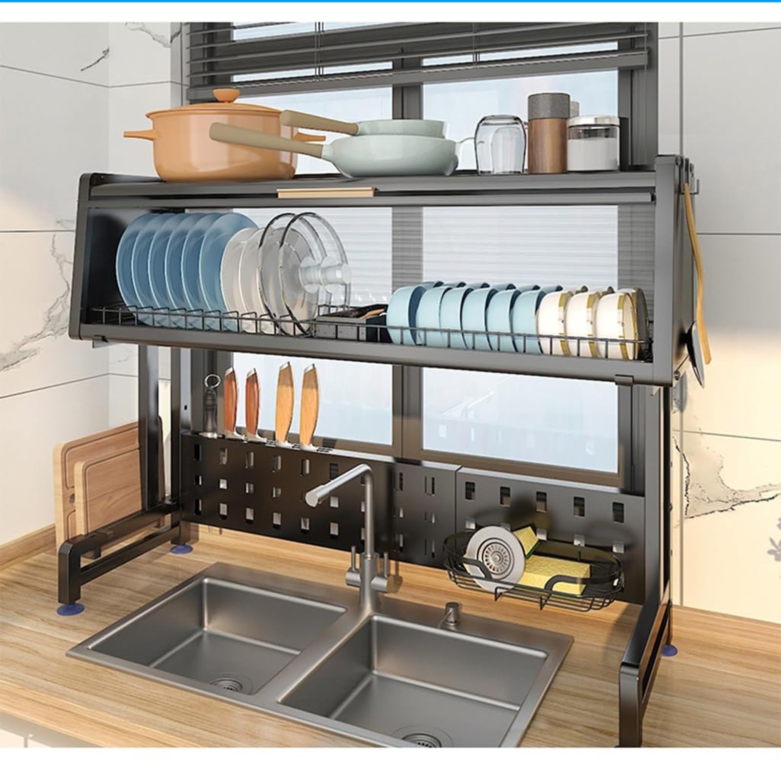 Escurreplatos de Fregadero, 2 Niveles Acero Inoxidable Estante Expandible Escurreplatos de Cocina Ajustable para Organizador de Encimera de Cocina