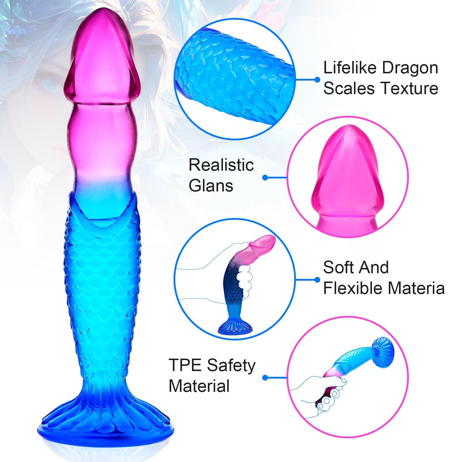 Realistic Dragon Scales Dildo for Women, 9'' Big Fantasy Monster Anal Dildo with Strong Suction Cup, G-spot Huge Clear Dildo for Prostate Massage, Adult Sex Toys for Women Men and Couples