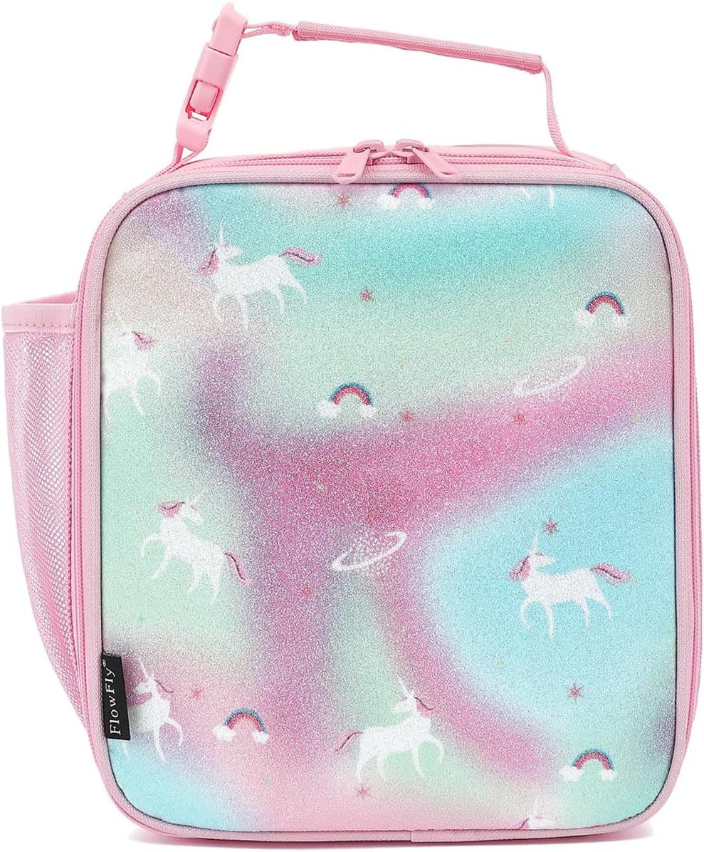 FlowFly Kids Lunch box Insulated Soft Bag Mini Cooler Back to School Thermal Meal Tote Kit for Girls, Boys, Glitter-Unicorn - Image 5