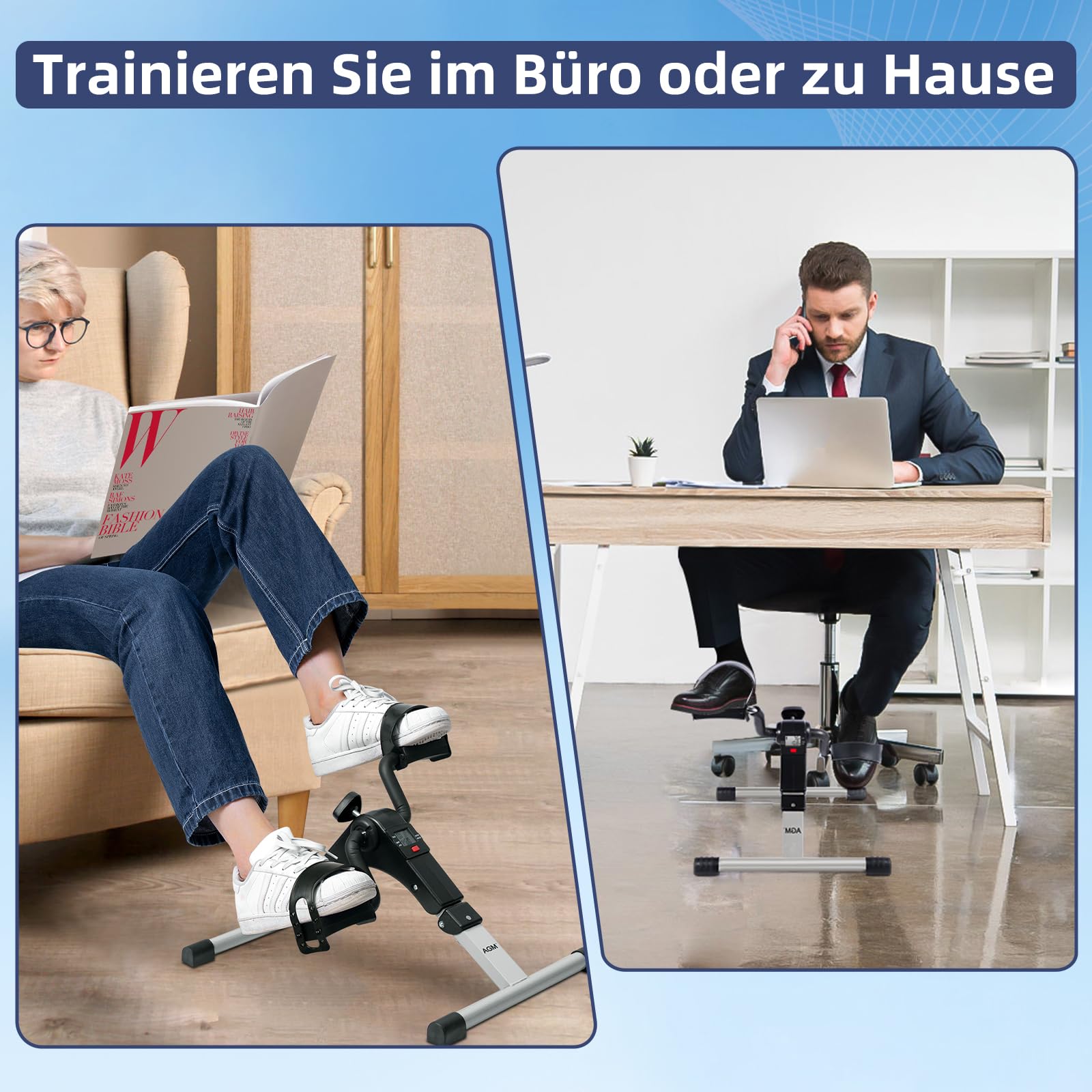 AGM Mini-Heimtrainer Fahrrad, Arm und Beintrainer Fitnesstrainer, Fitness, Hometrainer Bewegungstrainer mit LCD-Monitor und Einstellbarem Widerstand, Fitnessgerät für Zuhause, Büro Schwarz