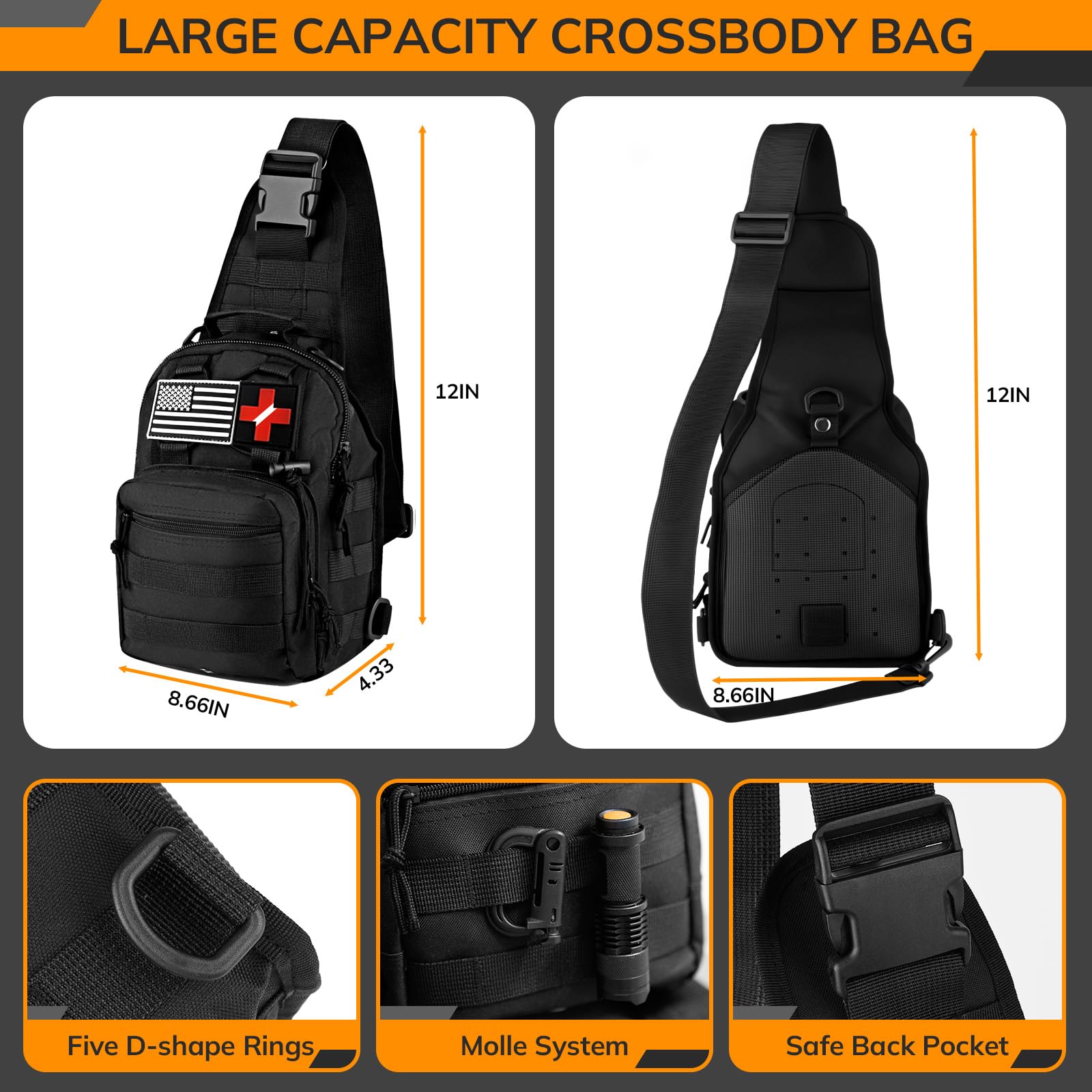 Kit de supervivencia, 250 herramientas de supervivencia, equipo táctico y bolsa de trauma, kit de primeros auxilios de supervivencia con bolsa cruzada Molle y tienda de campaña de emergencia para