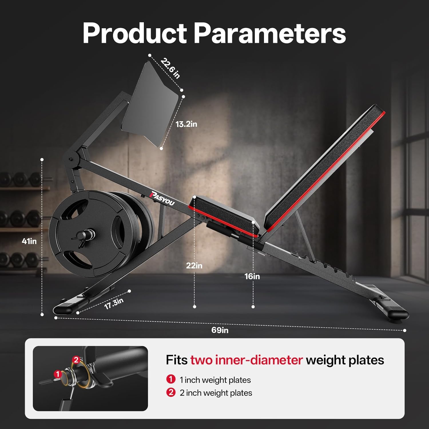 PASYOU Leg Press Machine, Adjustable Weight Bench with Leg Extension Machine, Leg Press Machines for Home Gym, Leg Workout Machine Compatible with 1'' and 2'' Weight Plates