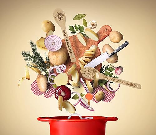 Miniatura 6 de Juego de 5 cucharas de cocina de madera de abeja, regalos de abeja, decoración de cocina de abeja, regalos para apicultores, cucharas de utensilios