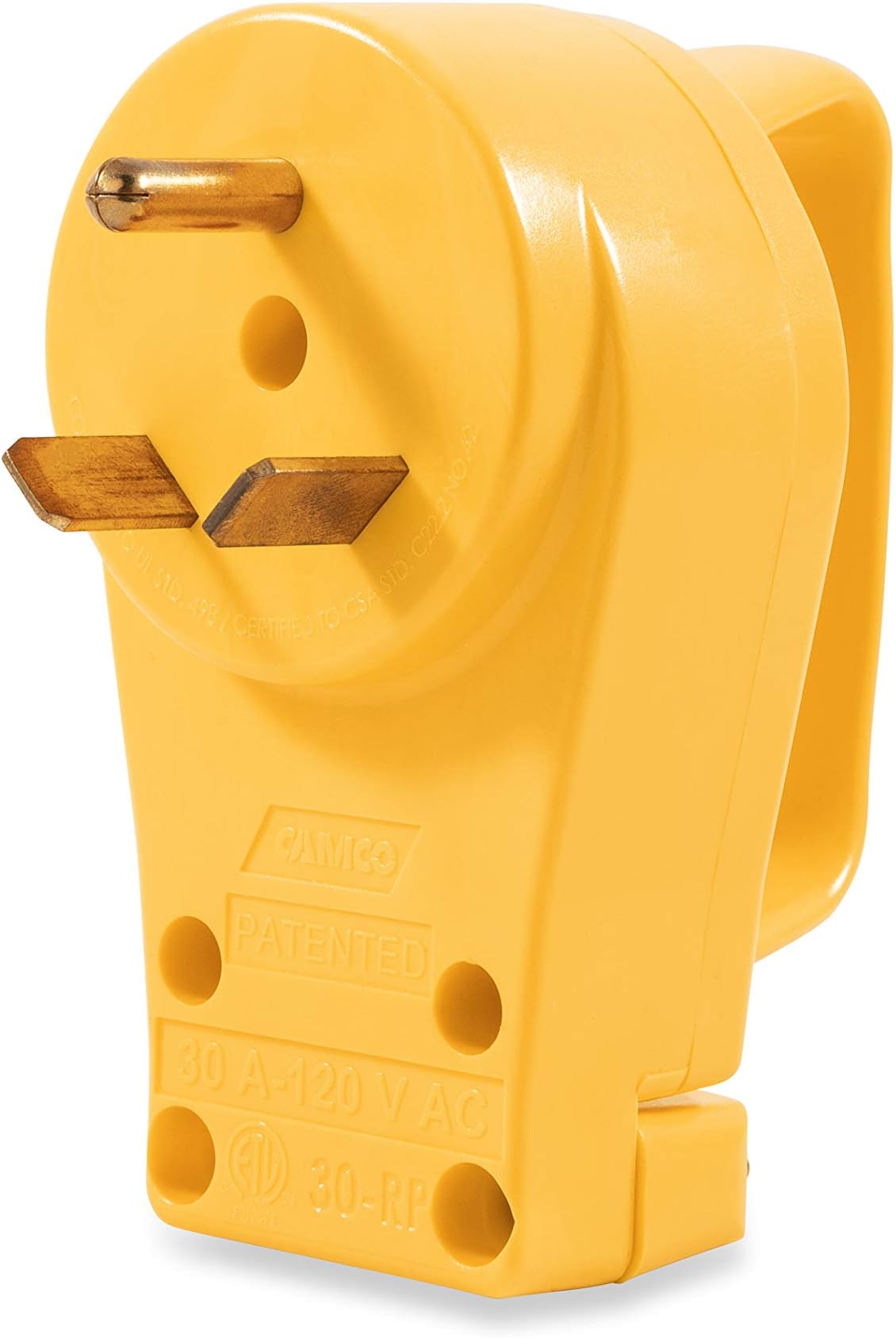 Camco 55245 30A Plug with PowerGrip - Clamshell, Yellow|Yellow
