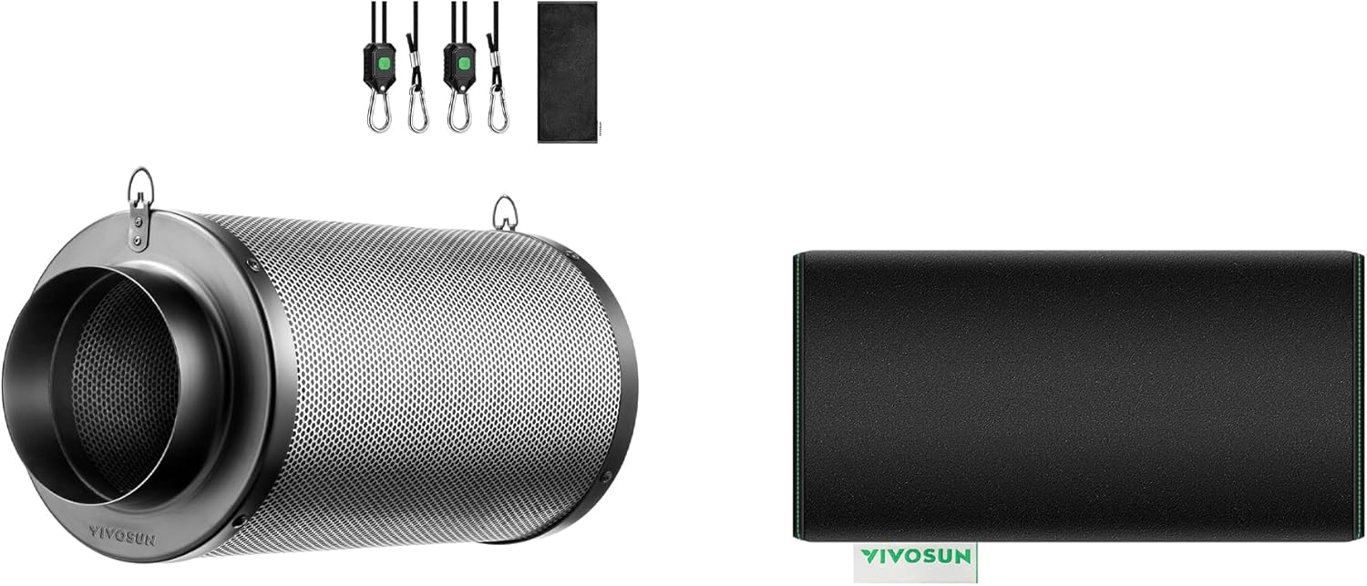 VIVOSUN 4 Inch Air Carbon Filter Smelliness Control with Australia Virgin Charcoal for Inline Fan and 4 Inch Prefilter for 4" Carbon Filter, Black, 9.84" Long