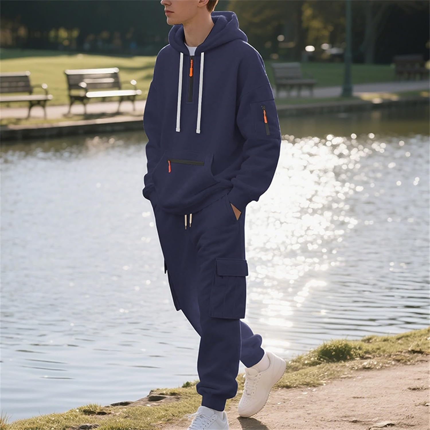 Mens Tracksuit 2 Piece Half Zipper Hoodies Casual Jogging Gym Sweat Suits for Men Jogging Sweatshirts Suit Sets
