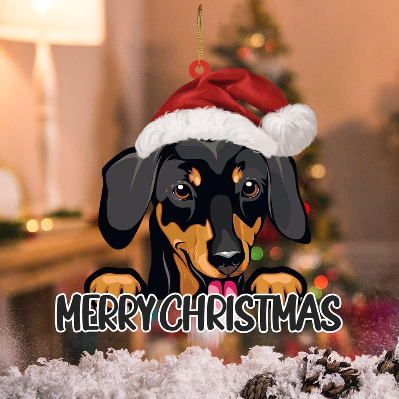 Acrylic Christmas Dachshund Dog Dangle Earrings - Cute Puppy Jewelry Gift For Dog Lovers & Holiday Parties