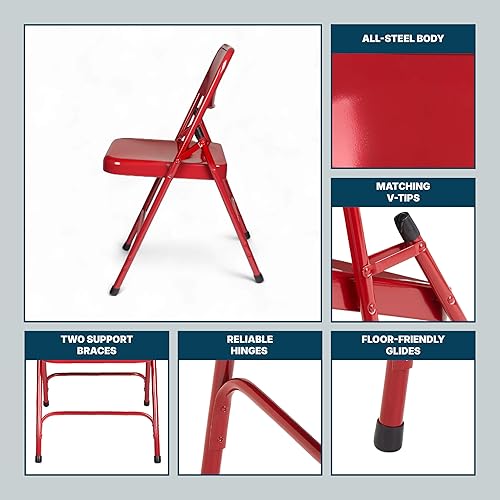 Miniatura 9 de OEF Furnishings Serie OEF200 Sillas plegables de acero resistentes de alta resistencia, sillas de metal de grado comercial con soportes dobles,