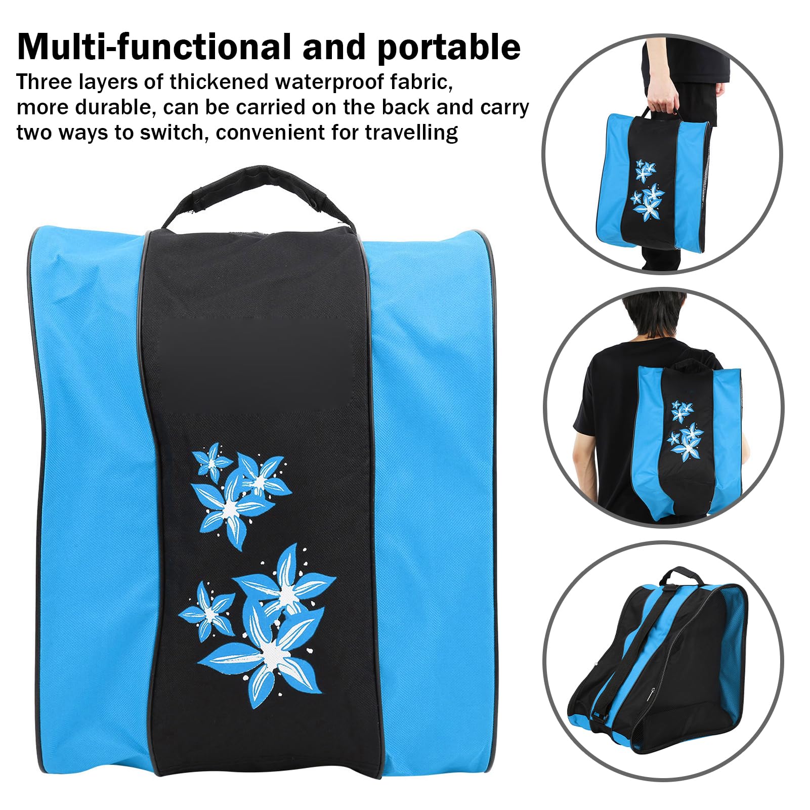 Sac pour Patins à Glace, Sac de Patin à Glace 3 Couches Sac de Patin à roulettes en Nylon pour Patins à roulettes pour Enfants et Adultes