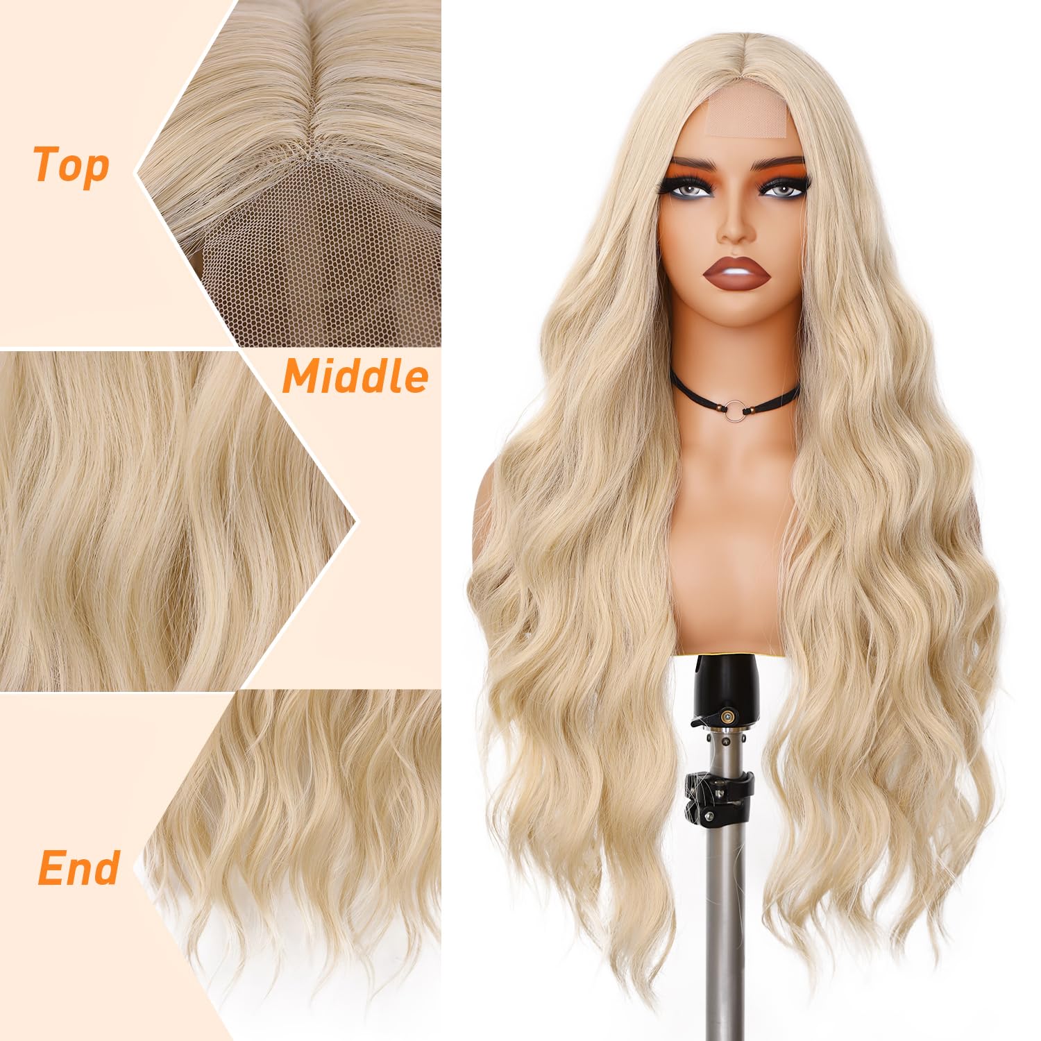 Amazon.com : FAVE Long Blonde Wig Wavy Synthetic Wig  display picture 1