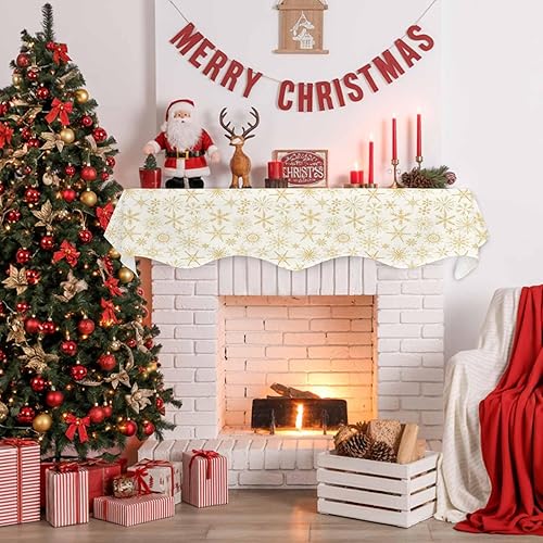 Miniatura 5 de Bufanda de Navidad para chimenea, copos de nieve dorados, bufanda de mantel de Navidad, bufandas de mantel blanco, camino para Navidad, vacaciones,