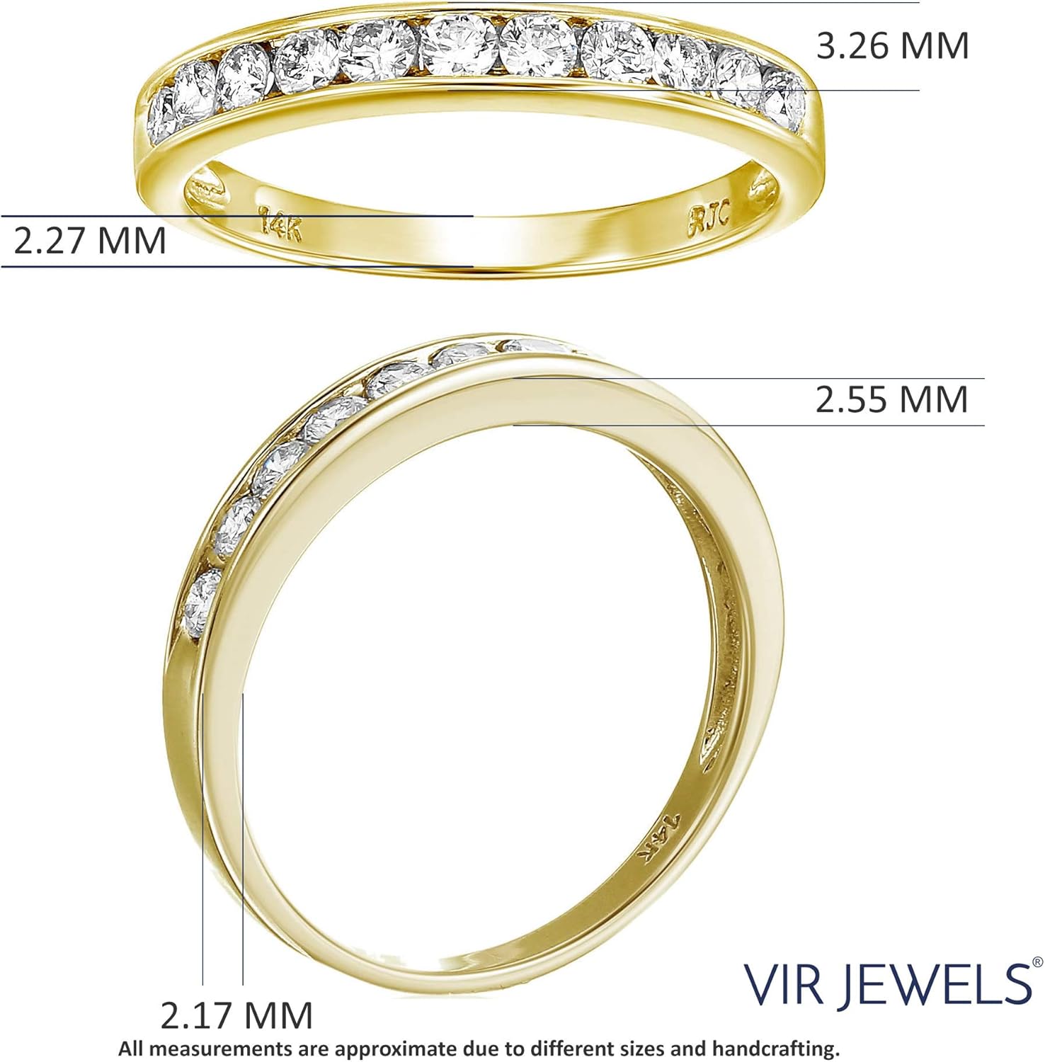 VIR JEWELS 1/2 carat (ctw) Diamond Wedding Anniversary Band for Women, Half Eternity Round Diamond Engagement Ring 14K Yellow Gold Channel Set 0.50 cttw, Size 4.5-10