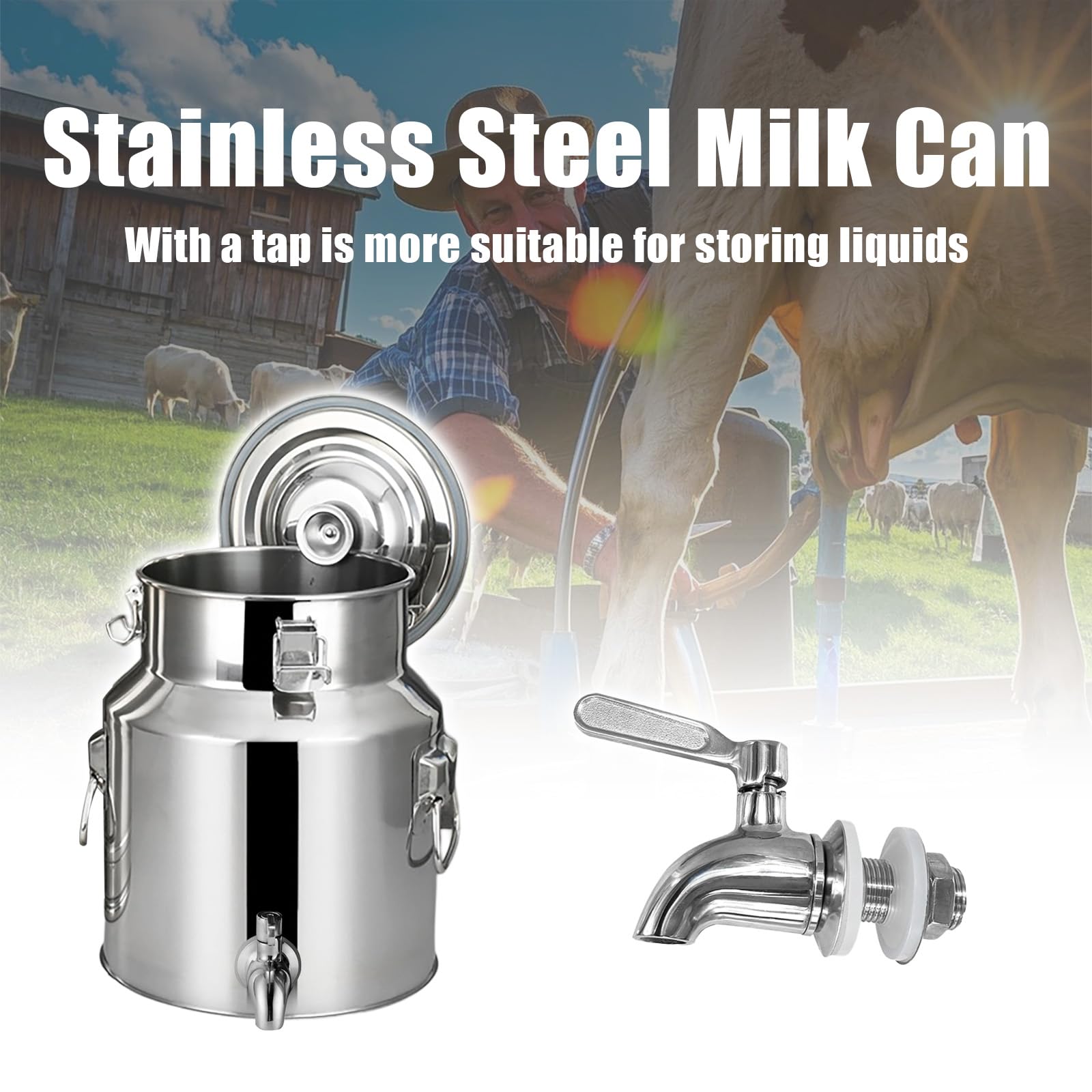 Lechera De Acero Inoxidable De Alta Resistencia Jarra De Leche HerméTica De Acero Inoxidable Con Tapa Y Grifo Para Almacenar LíQuidos Y SóLidos,5L