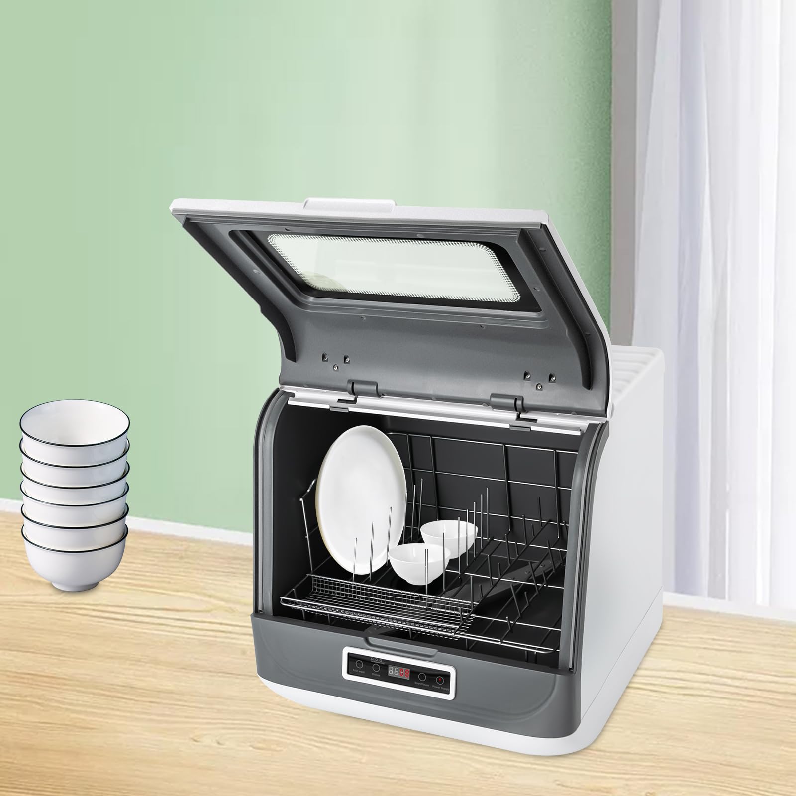 Lavastoviglie da tavolo per 4-6 coperti, compatta, 3 programmi, lavaggio a spruzzo a 360°, controllo touch, per appartamento, camper, campeggio