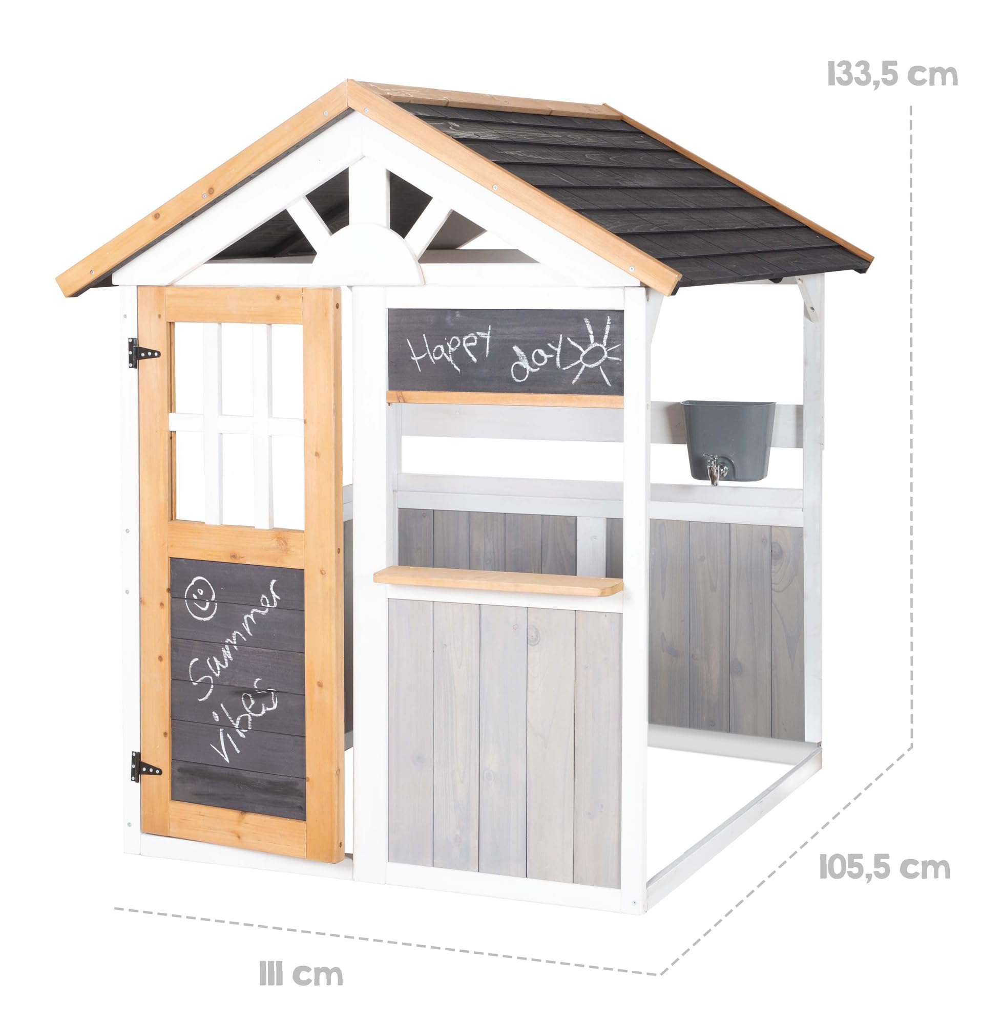 roba Spielhaus Outdoor Kinder ab 18 Monaten - Gartenhaus aus Holz mit Verkaufstheke & Wasserhahn - Kreatives Spielgerät für draußen - Erweiterbar mit Zubehör-Küche & Picknicktisch - Mehrfarbig