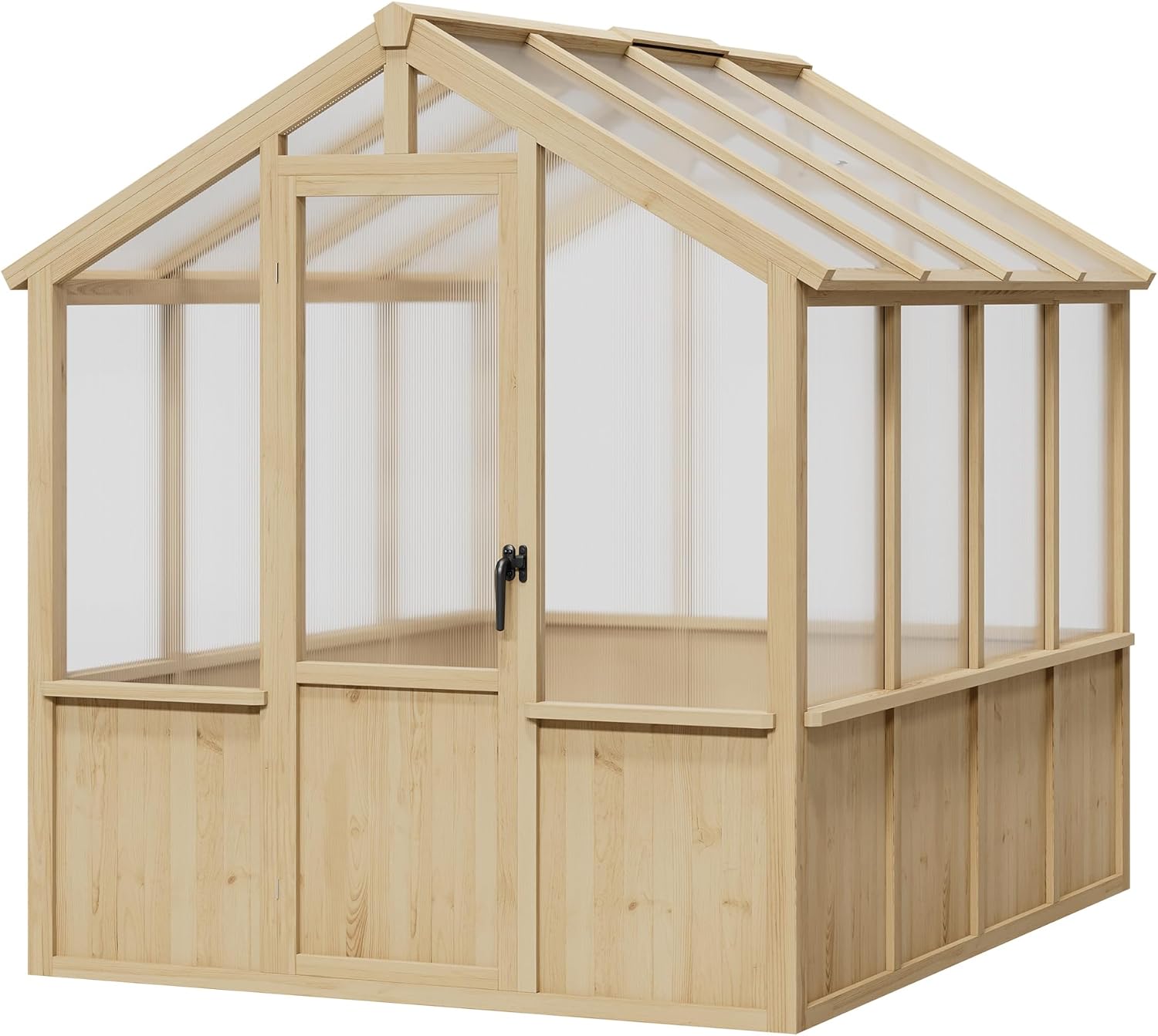 Heavy Duty Spruce Frame Wooden Greenhouse – Walk-in Outdoor Garden Outdoor Storage with Polycarbonate Panels, Adjustable Roof Vents, Lockable Door, Spacious Storage, Ideal for Patio, Lawn, 6x8