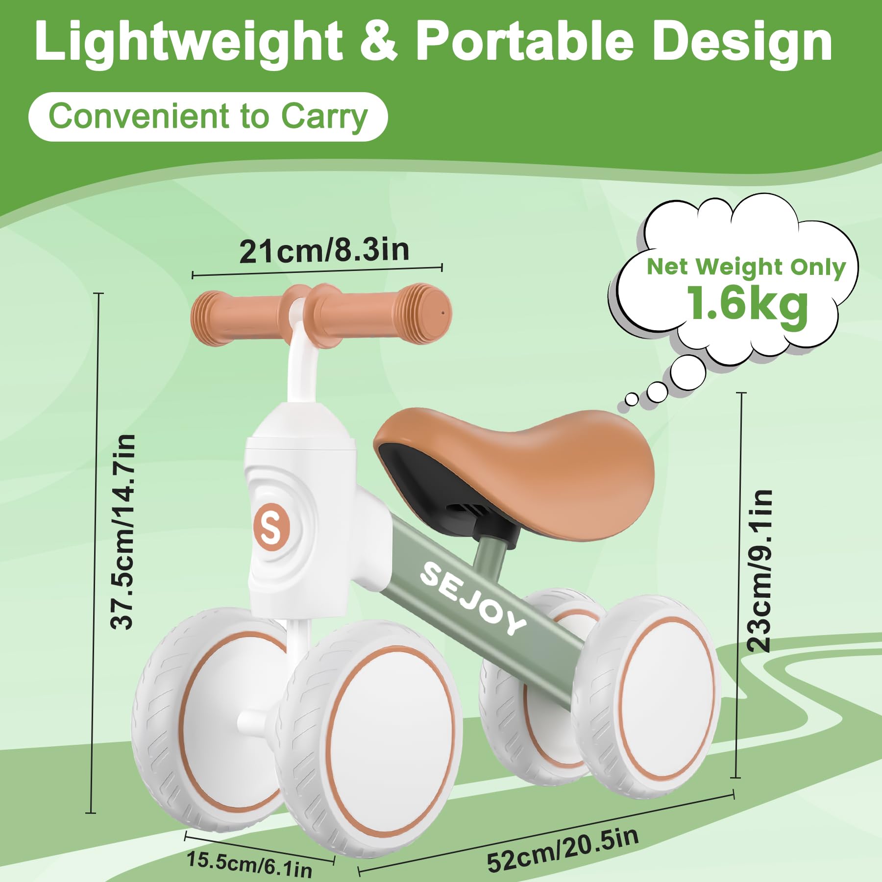 Sejoy Baby Balance Bike, 10-36 Month Kids Toddler Walker, Riding Toys for Boys and Girls, First Birthday Gifts Green