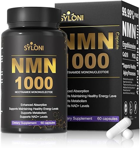 Suplemento NMN de 1000 mg, 99% puro para suplemento NAD+, 60 cápsulas de mononucleótido de nicotinamida para aumentar los niveles de NAD, aumentar