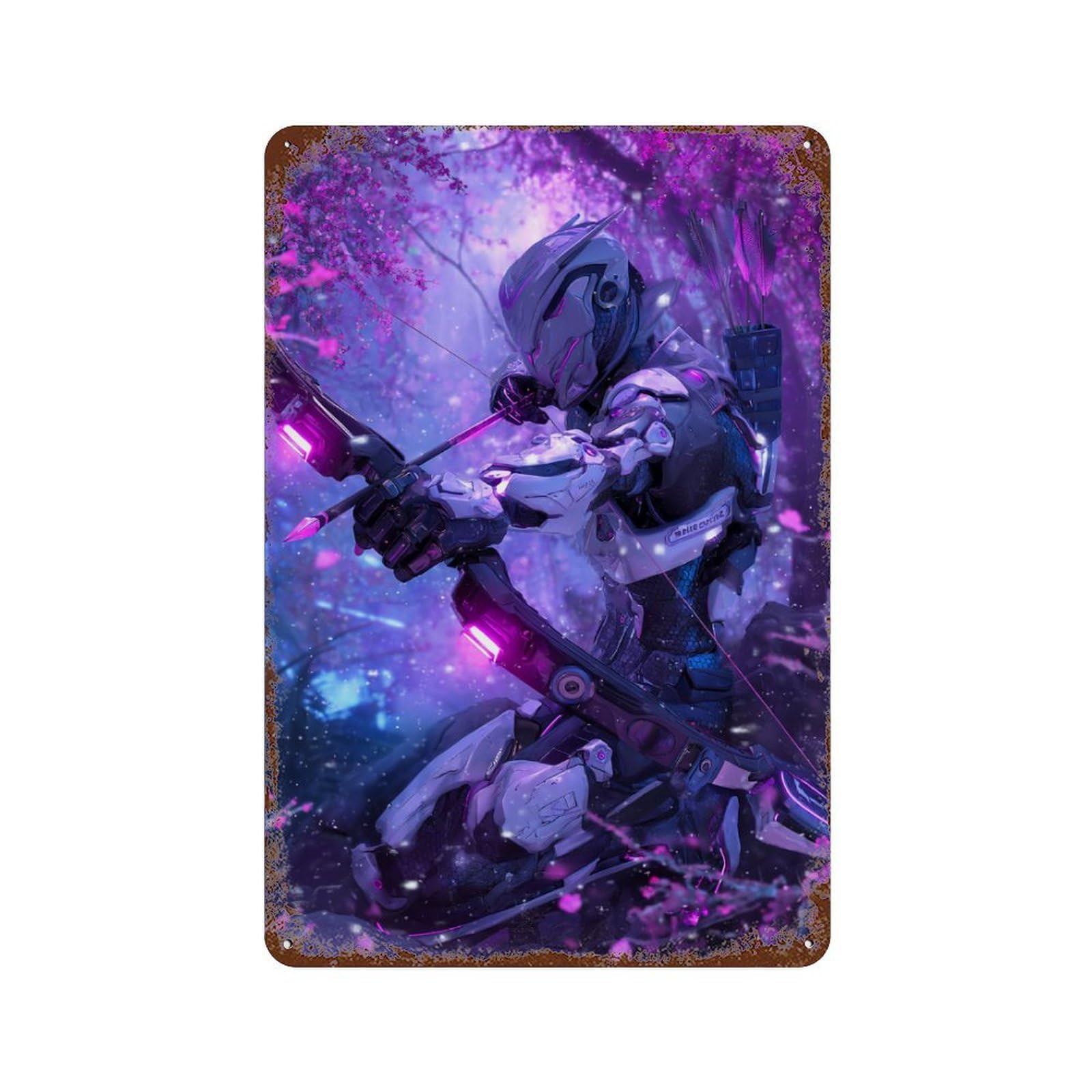 Cybernetic Archer in Fantasy Forest Decorative Tin Sign 11.8"x7.9", for Bistro, Counter And Cafe Decor, Novelty Wall Decor