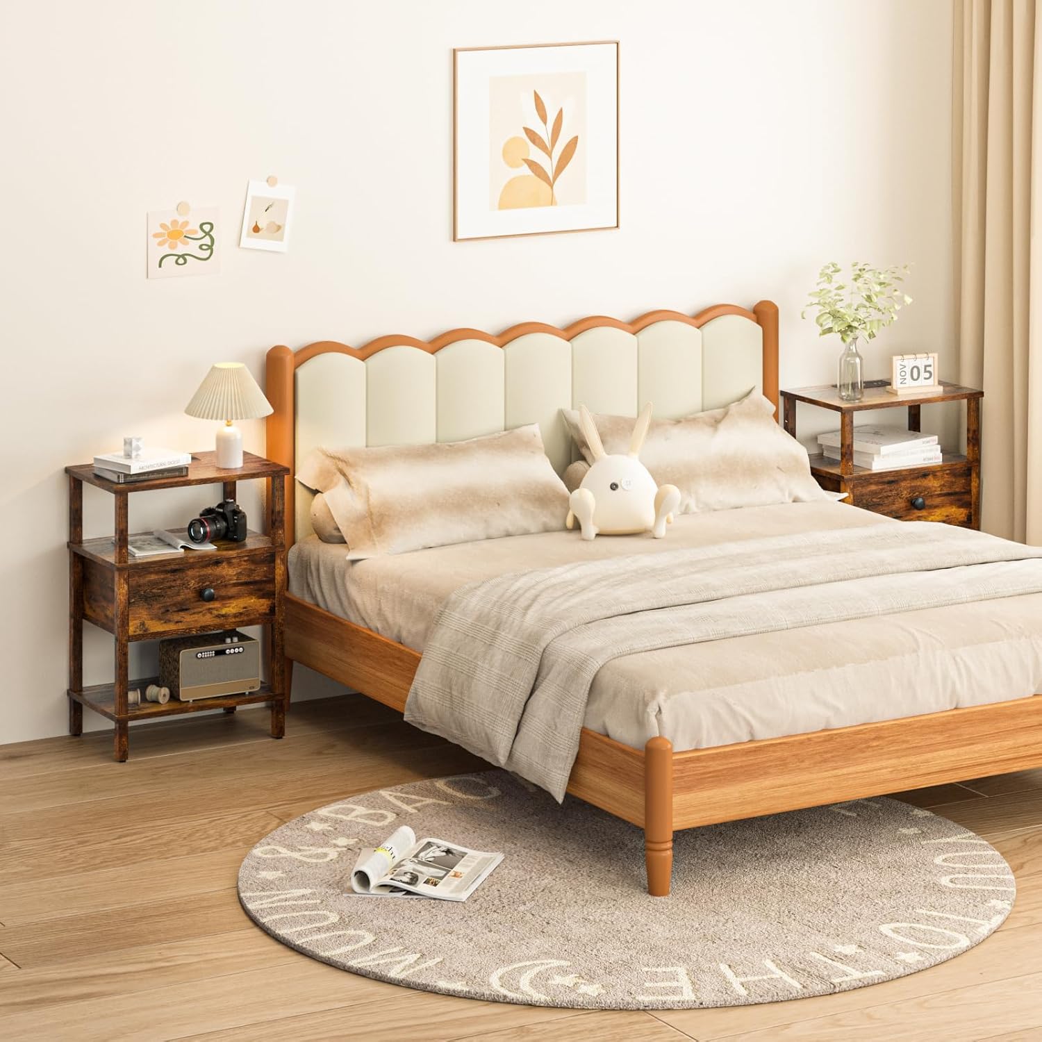 Lerliuo Nightstand with Charging Station and USB Ports, 3-Tier Storage End Table with Drawer Shelf, Night Stand for Small Spaces, Wood Bedside Table for Living Room, Bedroom - Retro Brown… - Image 6