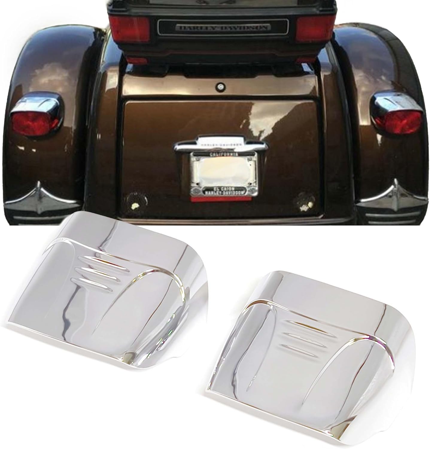 Rear Taillight Visor Cover Tail Light Cap for Harley 1973-2023 Wide Glide Touring, Street Electra Glide, Road King Glide, Softail, Sportster (1 Set Chrome)