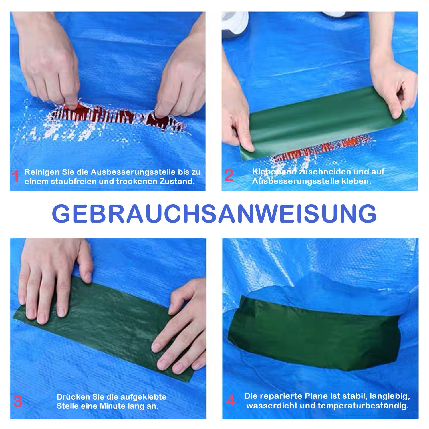 VOGANLL PE Tarpaulin Tape, Repair Tape for Fabric Tarpaulins White, PVC, Length 5 m, Width 5 cm, Länge 5M, Breite 5cm - Image 4