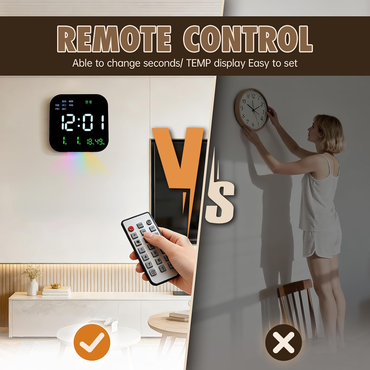 AuraSync Digital Alarm Clock with Day of Week Display, Temperature and Humidity Monitor, LED Display, RGB Light Base (White-Green)