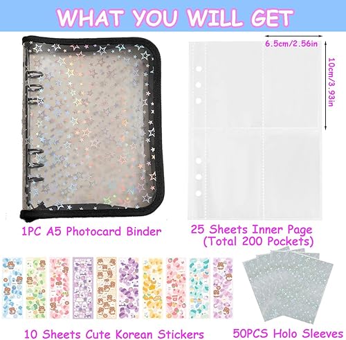 Vista 18 de Kpop Carpeta para tarjetas fotográficas de 3 pulgadas, libro con 50 fundas holográficas para tarjetas y calcomanías coreanas Kpop, álbum de tarjeta