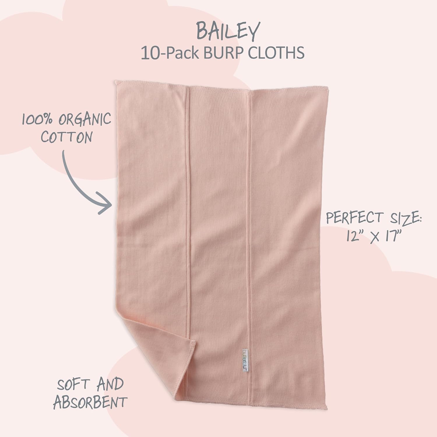 Bailey 10-Pack Burp Cloths 100% Organic Cotton Knit for Newborn & Baby Boys & Girls, Sorbet Frost Rainbow, One Size